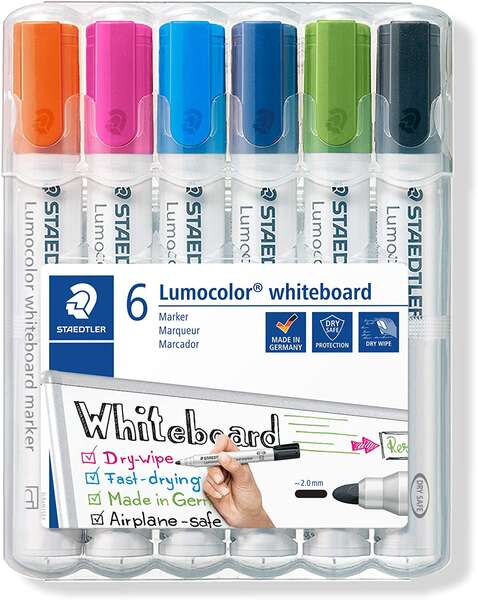 Staedtler Lumocolor 351 Confezione da 6 pennarelli per lavagna bianca - Asciugatura rapida - Colori assortiti
