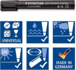 Staedtler Lumocolor 352 Confezione da 4 pennarelli indelebili - Asciugatura rapida - Pratico astuccio da tavolo - Colori rosso, blu, verde e nero - immagine 4