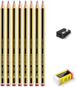 Staedtler Noris 120 Confezione da 8 matite di grafite esagonali + gomma + temperino - Miniera HB ultra resistente da 2 mm - Legno proveniente da foreste sostenibili - immagine 2