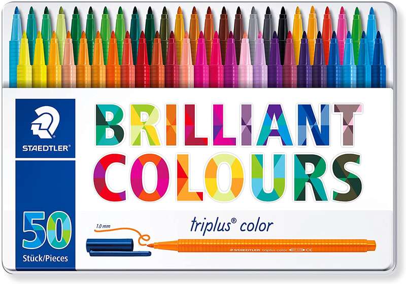 Staedtler Triplus Color 323 Confezione da 50 pennarelli a punta fine - Tratto 1 mm circa - Inchiostro a base d'acqua - Colori assortiti