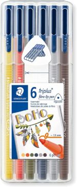 Staedtler Triplus Color 323 Confezione da 6 pennarelli a punta fine - Tratto di circa 1 mm - Inchiostro a base d'acqua - Colori assortiti