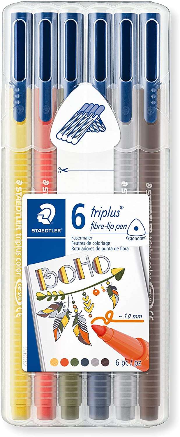 Staedtler Triplus Color 323 Confezione da 6 pennarelli a punta fine - Tratto di circa 1 mm - Inchiostro a base d'acqua - Colori assortiti