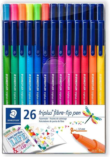Staedtler Triplus Color 323 Confezione da 26 pennarelli a punta fine - Tratto 1 mm circa - Inchiostro a base d'acqua - Colori assortiti