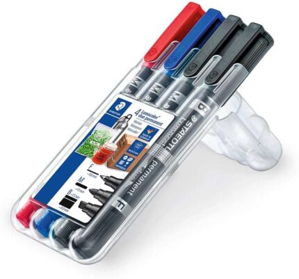 Staedtler Lumocolor 348 Confezione da 4 pennarelli permanenti a doppia punta - Asciugatura rapida - Colori assortiti
