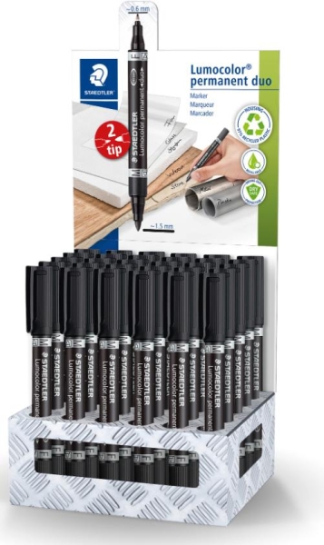 Staedtler Lumocolor 348 Espositore con 30 pennarelli permanenti a doppia punta - Asciugatura rapida - Colore nero