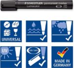 Staedtler Lumocolor 350 Pennarello permanente - Punta smussata 2-5 mm circa - Inchiostro a base di alcool - Asciugatura rapida - Colore nero - immagine 3