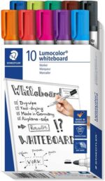 Staedtler Lumocolor 351 Confezione da 10 pennarelli per lavagna bianca - Punta da 2 mm circa - Asciugatura rapida - Colori assortiti