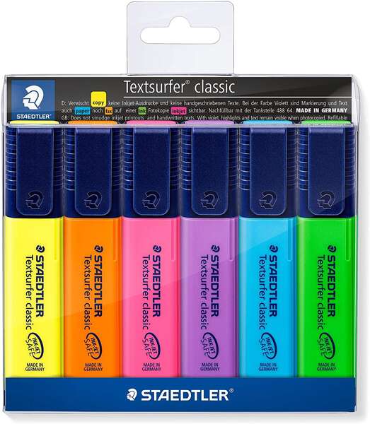 Staedtler Textsurfer Classic 364 Confezione da 6 pennarelli fluorescenti - Asciugatura rapida - Tratto 1 - 5 mm circa - Colori assortiti