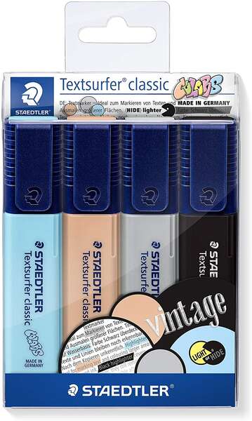 Staedtler Textsurfer Classic 364 Confezione da 4 evidenziatori fluorescenti - Asciugatura rapida - Tratto 1 - 5 mm circa - Colori assortiti