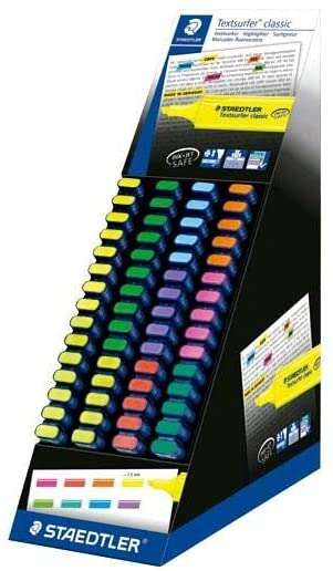 Staedtler Textsurfer Classic 364 Espositore da 60 pennarelli fluorescenti - Punta smussata da 1 a 5 mm circa - Asciugatura rapida - Colori assortiti