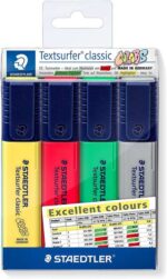 Staedtler Textsurfer Classic 364 Confezione da 4 evidenziatori fluorescenti - Punta smussata 1 - 5 mm circa - Asciugatura rapida - Colori assortiti