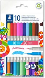 Staedtler Noris 3280 Confezione da 10 pennarelli a doppia punta - Tratti da 1 mm e 3 mm circa - Colori assortiti