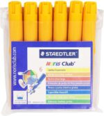 Staedtler Noris Watercolour 340 Confezione da 6 pennarelli di grandi dimensioni - Tratto di circa 3 mm - Facilmente lavabile - Inchiostro a base d'acqua - Colore giallo