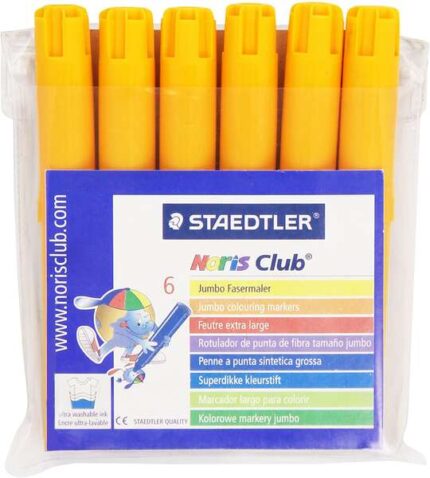 Staedtler Noris Watercolour 340 Confezione da 6 pennarelli di grandi dimensioni - Tratto di circa 3 mm - Facilmente lavabile - Inchiostro a base d'acqua - Colore giallo
