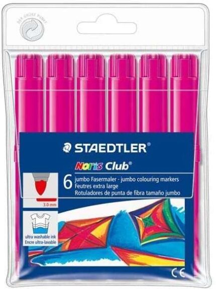 Staedtler Noris Watercolour 340 Confezione da 6 pennarelli di grandi dimensioni - Tratto di circa 3 mm - Facilmente lavabili - Inchiostro a base d'acqua - Colore magenta