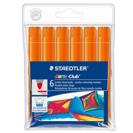 Staedtler Noris Watercolour 340 Confezione da 6 pennarelli di grandi dimensioni - Tratto di circa 3 mm - Facilmente lavabili - Inchiostro a base d'acqua - Colore arancione