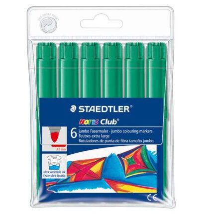 Staedtler Noris Watercolour 340 Confezione da 6 pennarelli di grandi dimensioni - Tratto di circa 3 mm - Facilmente lavabili - Inchiostro a base d'acqua - Colore verde