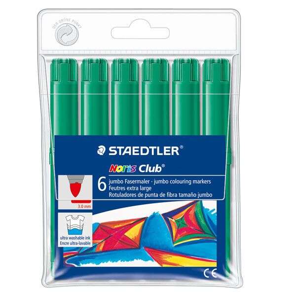 Staedtler Noris Watercolour 340 Confezione da 6 pennarelli di grandi dimensioni - Tratto di circa 3 mm - Facilmente lavabili - Inchiostro a base d'acqua - Colore verde Staedtler Noris Watercolour 340 Confezione da 6 pennarelli di grandi dimensioni - Tratto di circa 3 mm - Facilmente lavabili - Inchiostro a base d'acqua - Colore verde