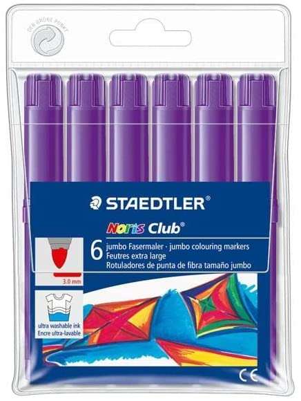 Staedtler Noris Watercolour 340 Confezione da 6 pennarelli di grandi dimensioni - Tratto di circa 3 mm - Facilmente lavabili - Inchiostro a base d'acqua - Colore viola