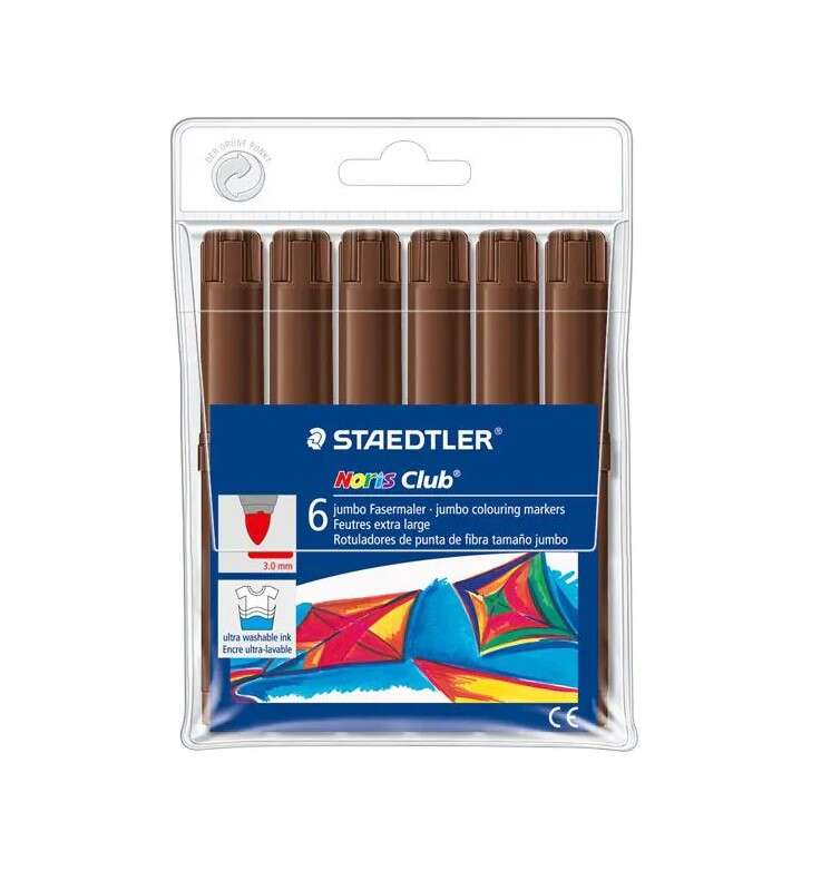 Staedtler Noris Watercolour 340 Confezione da 6 pennarelli di grandi dimensioni - Tratto di circa 3 mm - Facilmente lavabili - Inchiostro a base d'acqua - Colore marrone