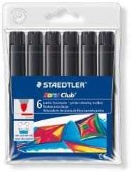 Staedtler Noris Watercolour 340 Confezione da 6 pennarelli di grandi dimensioni - Tratto di circa 3 mm - Facilmente lavabili - Inchiostro a base d'acqua - Colore nero