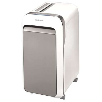 Fellowes LX221 Distruggidocumenti manuale a microtaglio P-5 - Distrugge fino a 20 fogli - Funzionamento continuo per 25 minuti - Capacità del cestino 30 L - Colore bianco/grigio
