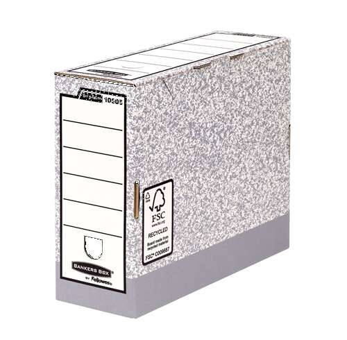 Fellowes Bankers Box Scatola per archiviazione definitiva 100 mm A4 - Assemblaggio automatico Fastfold - Cartone riciclato certificato FSC - Colore grigio