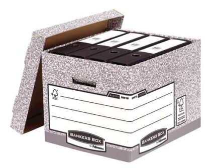Fellowes Bankers Box Contenitore per archiviazione - Montaggio automatico Fastfold - Cartone riciclato Certificazione FSC - Colore Grigio