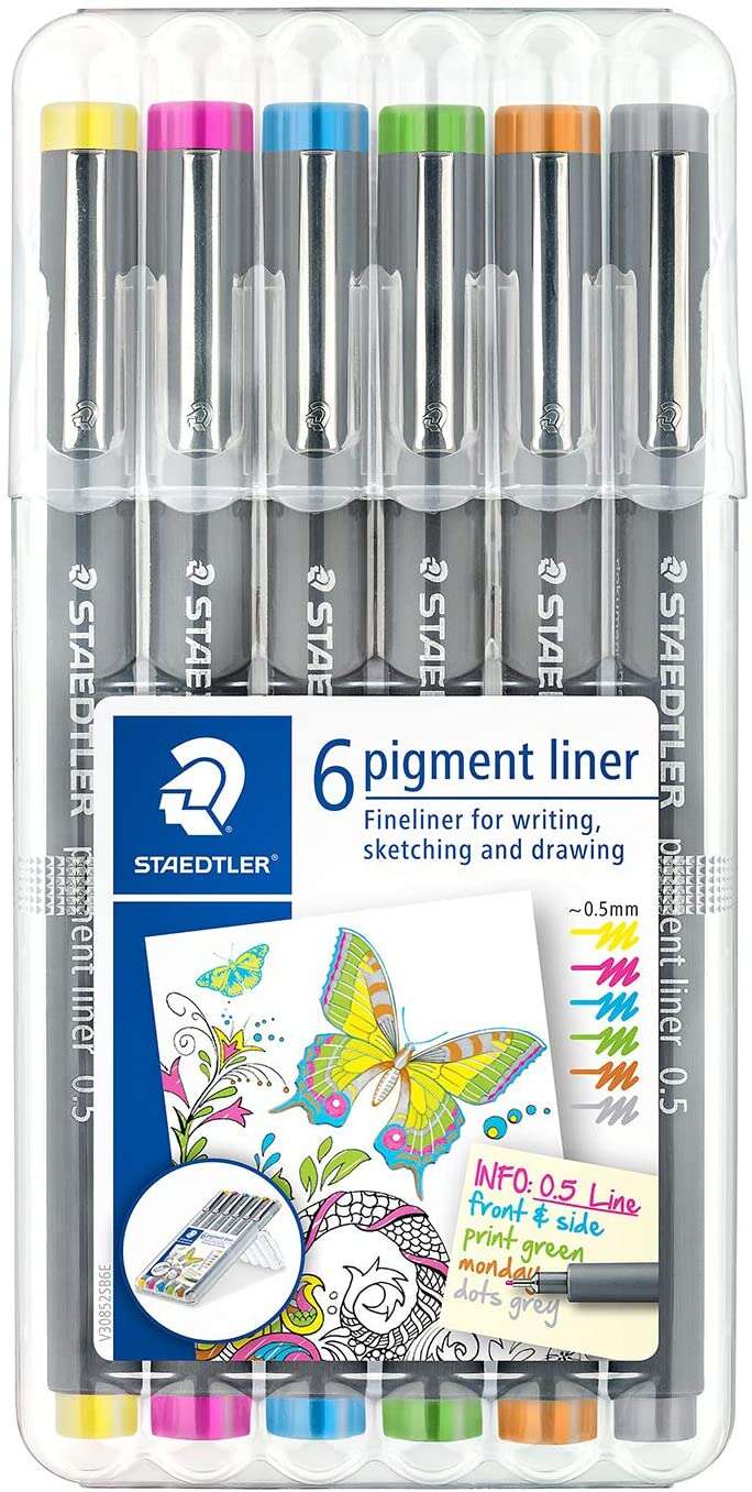 Staedtler Pigment Liner 308 Confezione da 6 pennarelli calibrati - Tratto 0