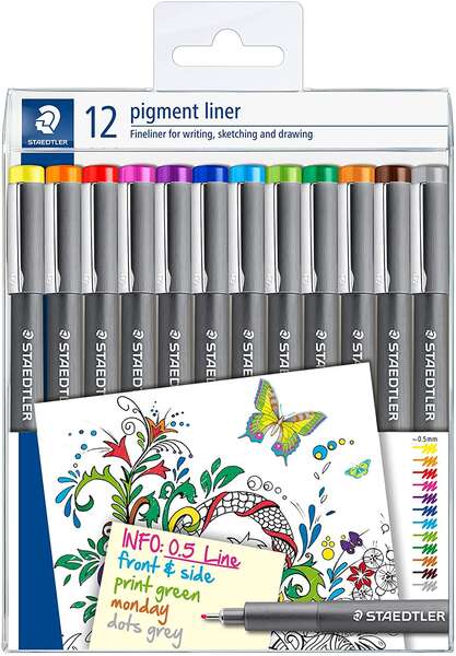 Staedtler Pigment Liner 308 Confezione da 12 pennarelli calibrati - Tratto 0