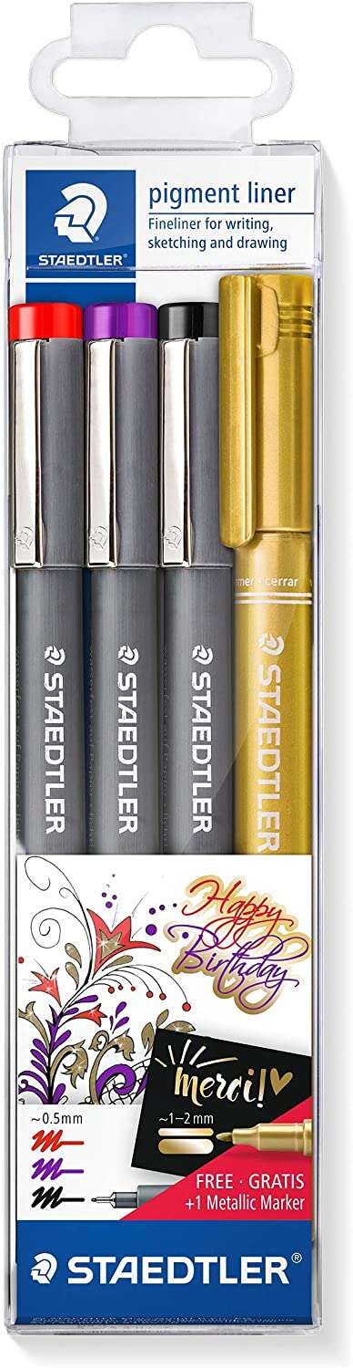 Staedtler Pigment Liner 308 Confezione da 4 pennarelli calibrati - Tratto 0