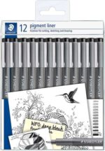 Staedtler Pigment Liner 308 Confezione da 12 pennarelli calibrati - Punte di diverse dimensioni - Colore nero