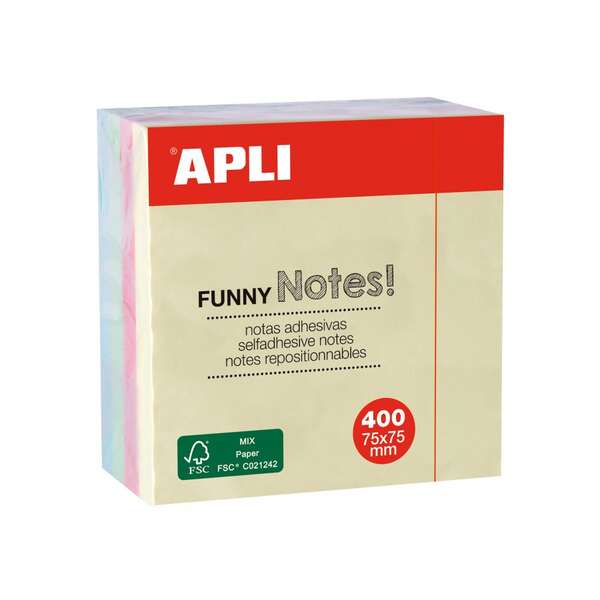 Apli Funny Confezione da 400 foglietti adesivi 75 x 75 mm - Colori pastello assortiti Apli Funny Confezione da 400 foglietti adesivi 75 x 75 mm - Colori pastello assortiti