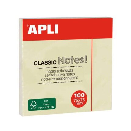 Apli Classic Blocco da 100 foglietti adesivi 75 x 75 mm - Colore giallo