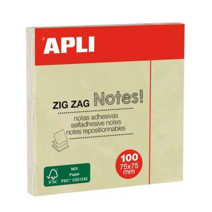 Apli Classic Blocco da 100 foglietti adesivi a zigzag 75 x 75 mm - Colore giallo
