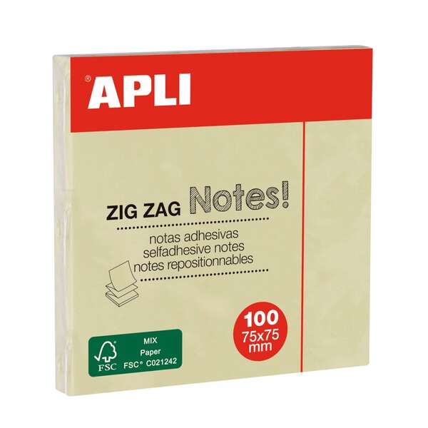 Apli Classic Blocco da 100 foglietti adesivi a zigzag 75 x 75 mm - Colore giallo