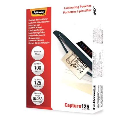 Fellowes Confezione da 100 buste per plastificazione lucida per biglietti da visita 60 x 90 mm - 125 micron - Alta qualità - Trasparente