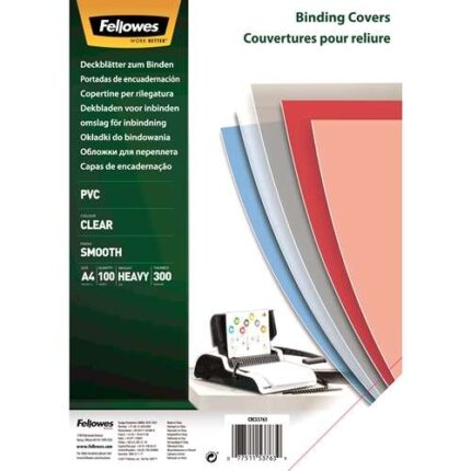 Fellowes Confezione da 100 copertine per rilegatura in PVC A4 - 300 micron - Molto resistenti - Trasparenti