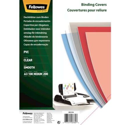 Fellowes Confezione da 100 copertine per rilegatura in PVC A3 - 200 micron - Molto resistenti - Trasparenti