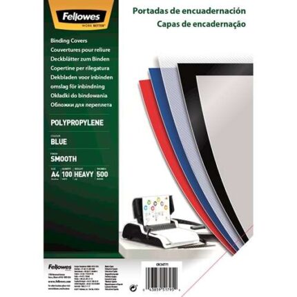 Fellowes Confezione da 100 copertine in polipropilene A4 - 500 micron - Molto resistenti - Colore blu