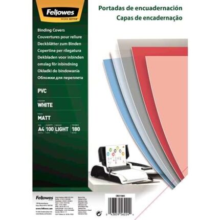 Fellowes Confezione da 100 copertine per rilegatura in PVC A4 - 180 micron - Alta qualità - Colore bianco