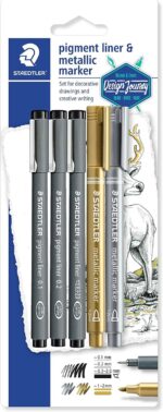 Staedtler Pigment Liner 308 Confezione da 5 pennarelli calibrati - Inchiostro resistente alla luce e all'acqua - Per scrivere