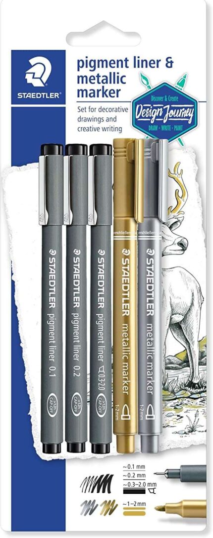 Staedtler Pigment Liner 308 Confezione da 5 pennarelli calibrati - Inchiostro resistente alla luce e all'acqua - Per scrivere