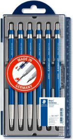 Staedtler Mars Technico 780 Confezione da 6 portamine tecnici - Minuta da 2 mm - Impugnatura in metallo - Temperino integrato nel manico