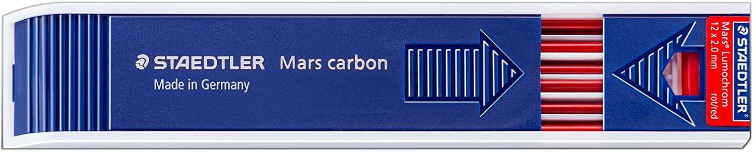 Staedtler Mars Lumochrom 204 Confezione da 12 mine da disegno - Mina da 3 mm - Lunghezza 130 mm - Colore rosso