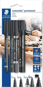 Staedtler Lumocolor Permanent Pack con 4 pennarelli indelebili - Punte diverse - Resistenti all'acqua - Ricaricabili - Colore nero