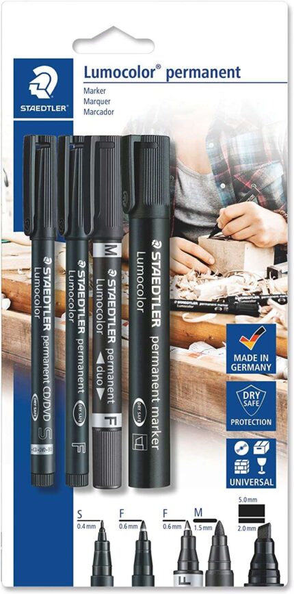 Staedtler Lumocolor Permanent Pack con 4 pennarelli indelebili - Punte diverse - Resistenti all'acqua - Ricaricabili - Colore nero