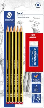 Staedtler Noris 120 Confezione da 5 matite esagonali in grafite 2HB + 1 gomma Mars Plastic - Legno proveniente da foreste sostenibili