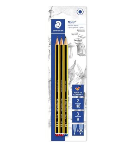 Staedtler Noris 120 Confezione da 3 matite di grafite esagonali - Durezze assortite - Resistenti alla rottura - Legno proveniente da foreste sostenibili
