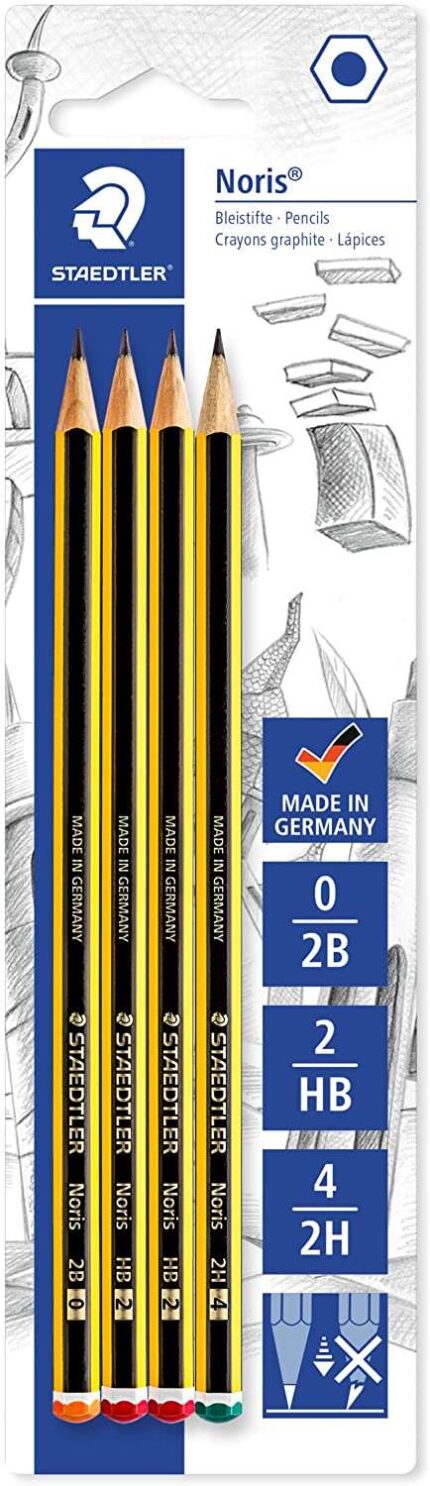 Staedtler Noris 120 Confezione da 4 matite esagonali in grafite - Durezza mista - Resistenza alla rottura - Legno proveniente da foreste sostenibili